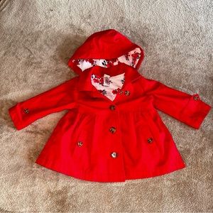 Toddler girls red cotton spring hooded pea coat